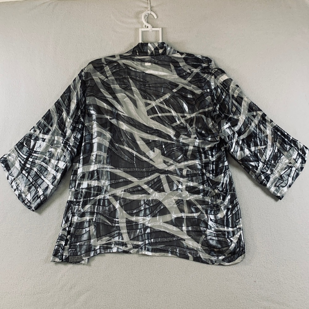 Chico's Kimono Jacket Women Lightweight Metallic Black Silver Silk Blend 0/1 S/M - Picture 2 of 10